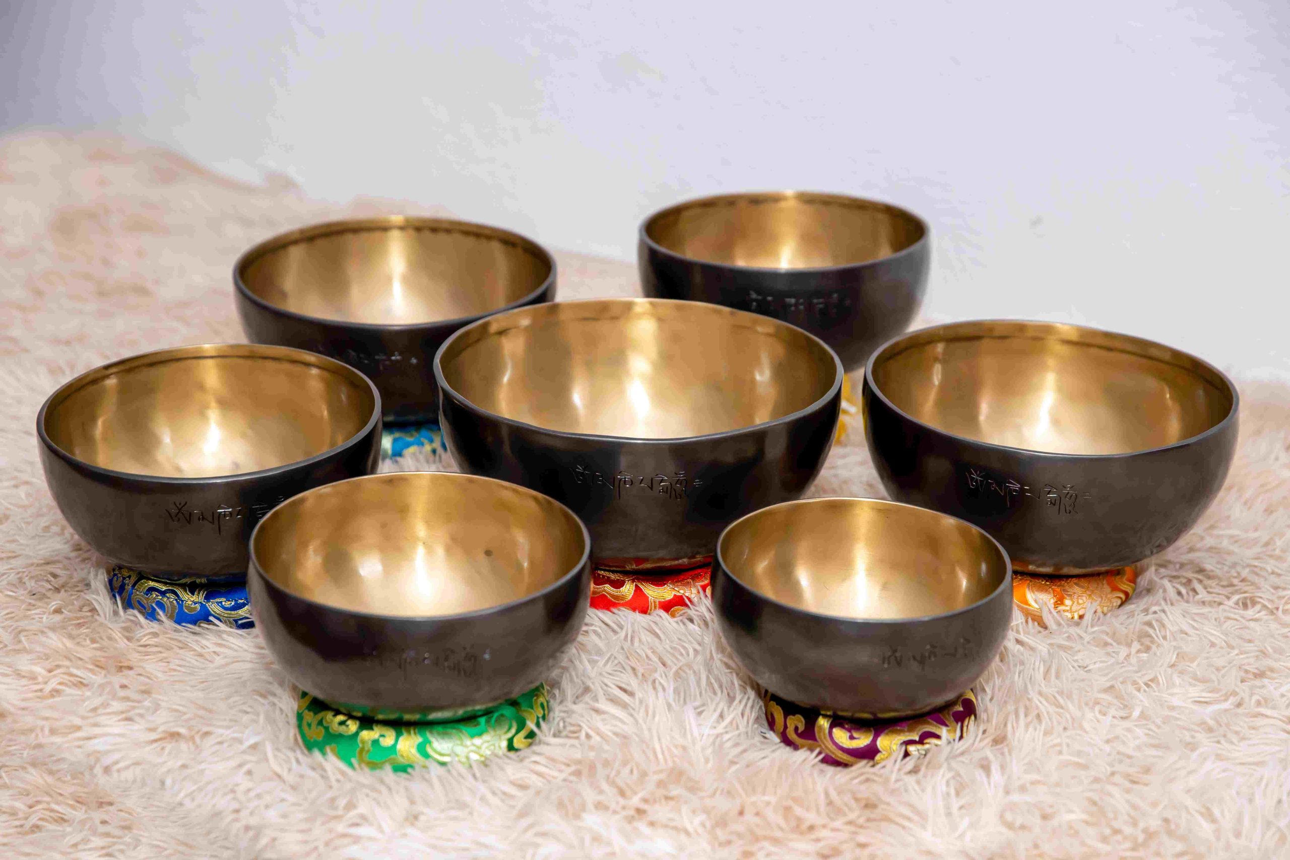 Handmade Seven Chakra Singing bowls Set - Full Moon Singing Bowls in Golden and Chocolate Color